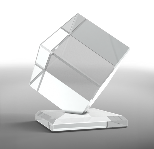 Crystal Jewel Cut Cube Award with Base - medium- blank