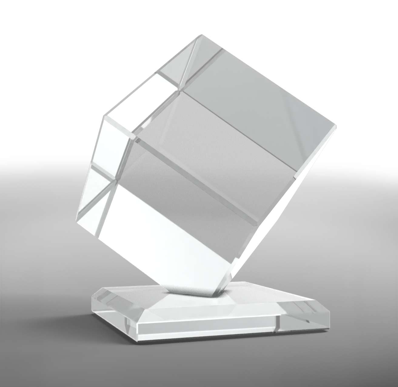 Crystal Jewel Cut Cube Award with Base - medium- blank