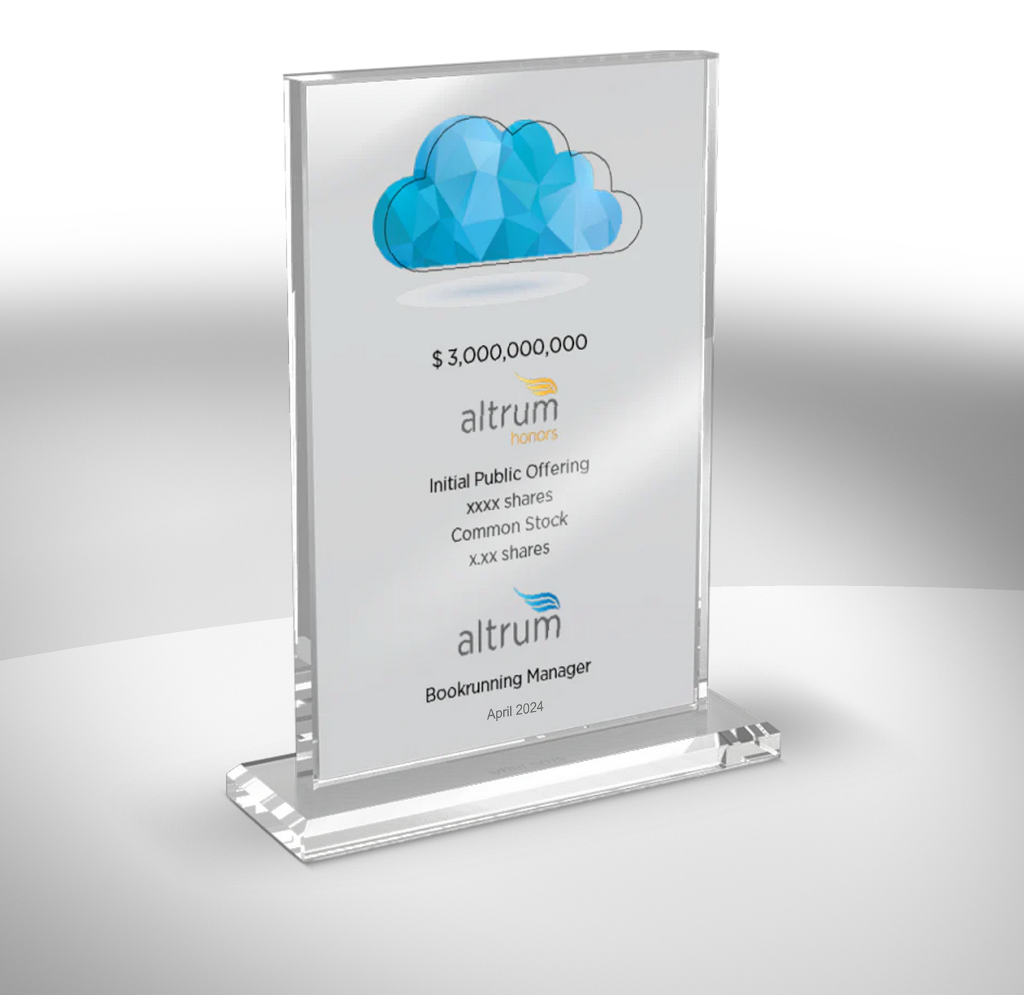 Vertical Crystal on Base Award - Cloud 9